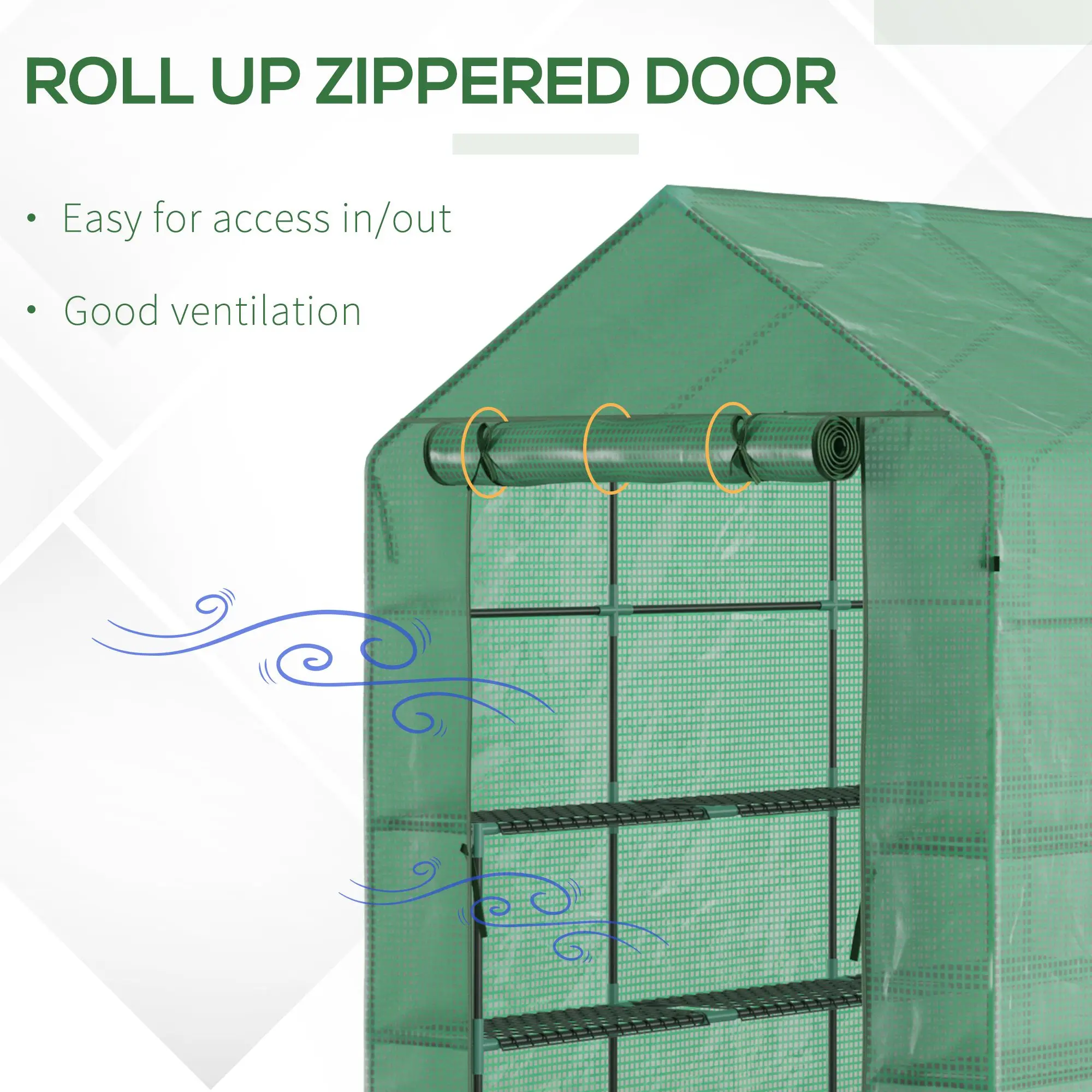 7' x 5' x 6' Walk-in Greenhouse for Outdoors with Mesh Door, 18 Shelf Hot House with Trellis, Plant Labels, UV Protective for Growing Flowers, Herbs, Vegetables, Saplings, Green