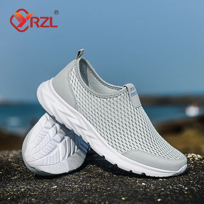 YRZL Men Shoes Sneakers Brand Man Casual Flats Shoes Loafers Slip on Male Mesh Big Size 48 Breathable Spring Autumn Summer 2024