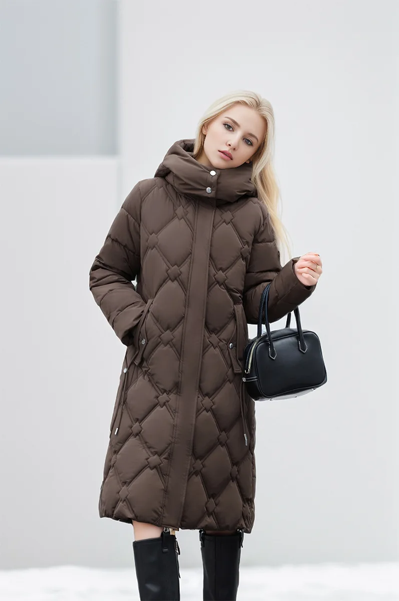 Doudoune longue à capuche pour femme, pardessus élégant, vêtements de neige, manteau chaud, épais, décontracté, nouveau, 2024