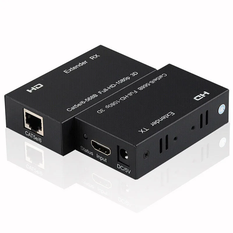 60M 1080P Converter Ethernet RJ45 Extender Repeater Transmit  for PC Loptop TV Monitor HDMIcompatible Extender over Cat5e/6 Cabl