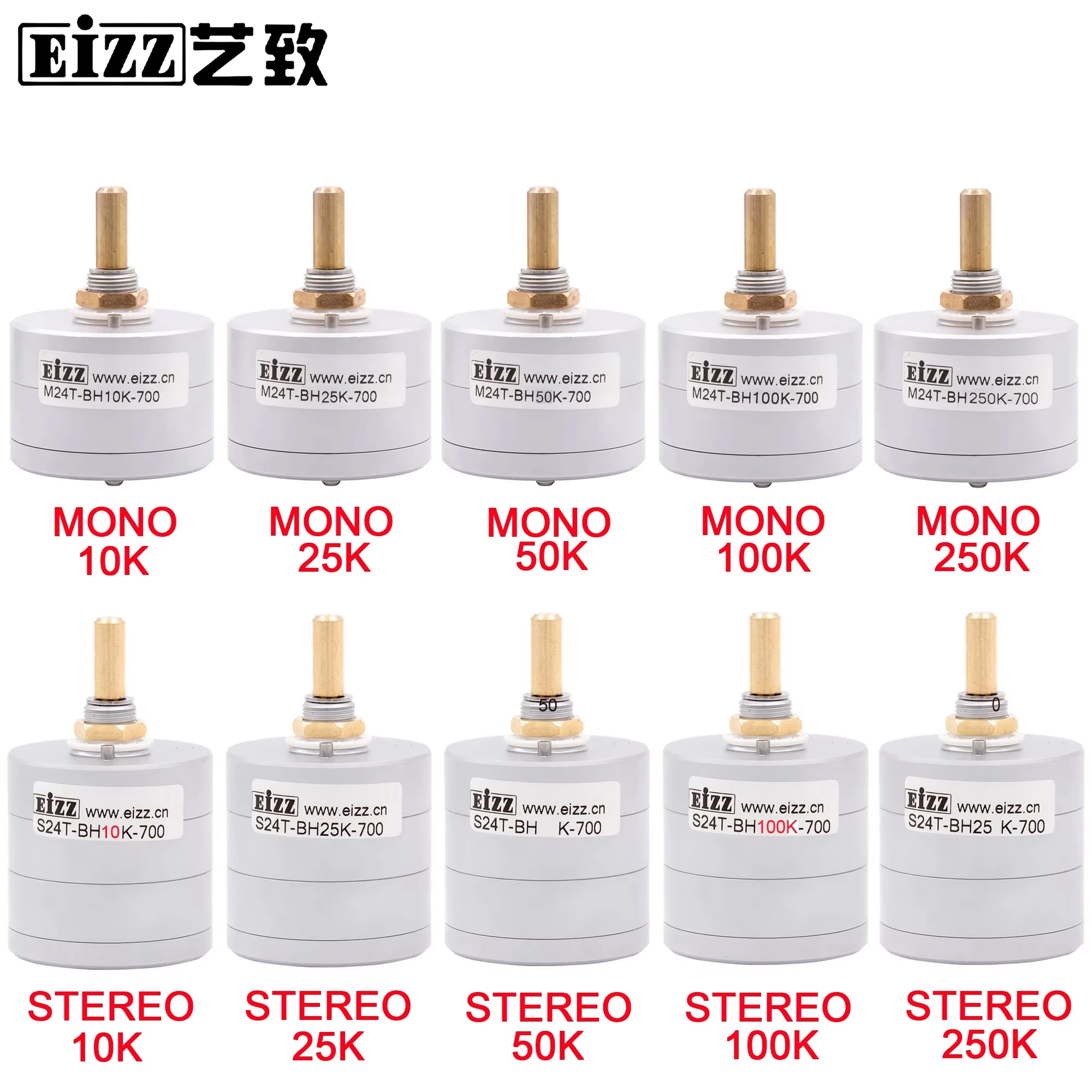 

Brand New EIZZ High End MONO STEREO 10K 25K 50K 100K 250K 24 Steps Volume Potentiometer LOG Stepped Attenuator Serial Type 6mm