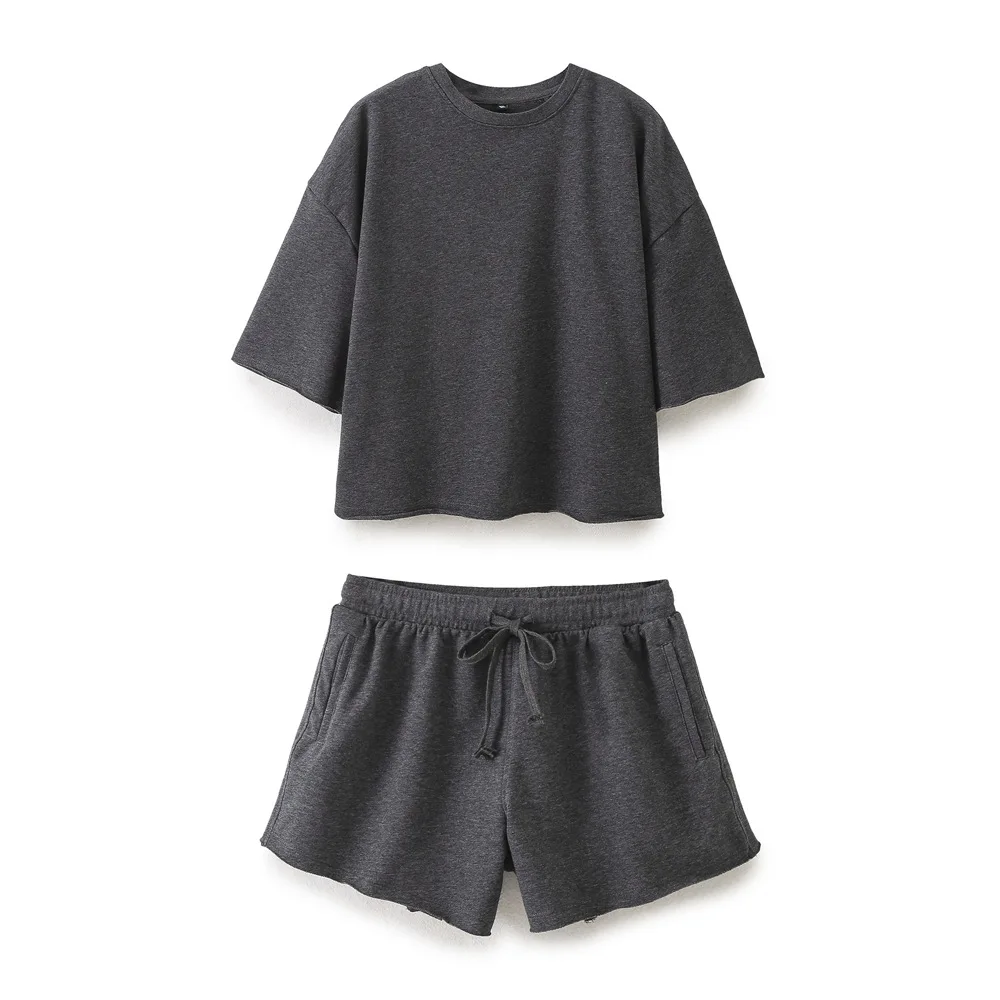 Fashionable Ribbed Velvet Short Sleeve Velvet Shorts Set Women's Cross-Border Clothing Organic Cotton Casual All-Match