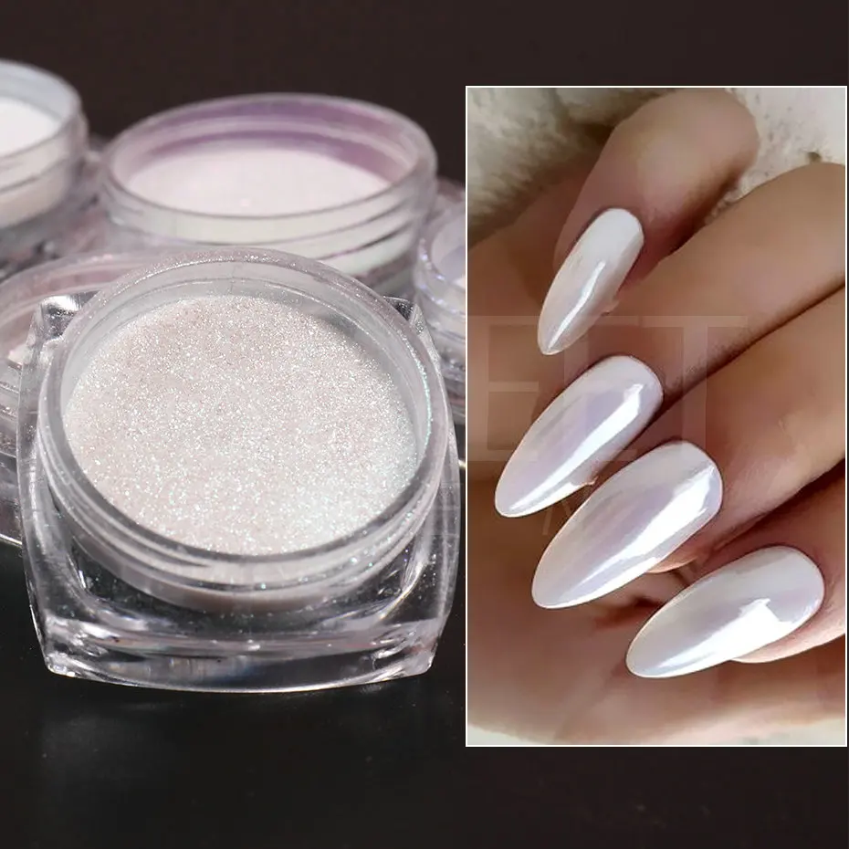 White Pearl Mirror Moonlight Nail Powder Chrome Pigment Rubbing on Nail Glitter Mermaid Aurora Dust Manicure Decoration M38016