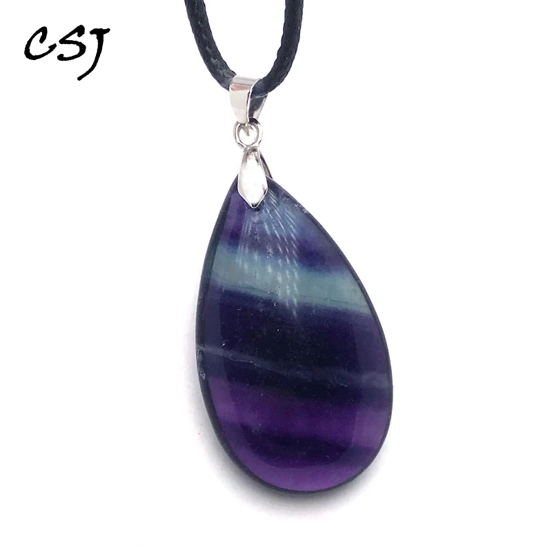 Natural Rainbow Fluorite Pendant Solid 925 Silver Gemstone 20*35mm for Women Lady Girl Necklace Wedding Party Fine Jewelry Gift