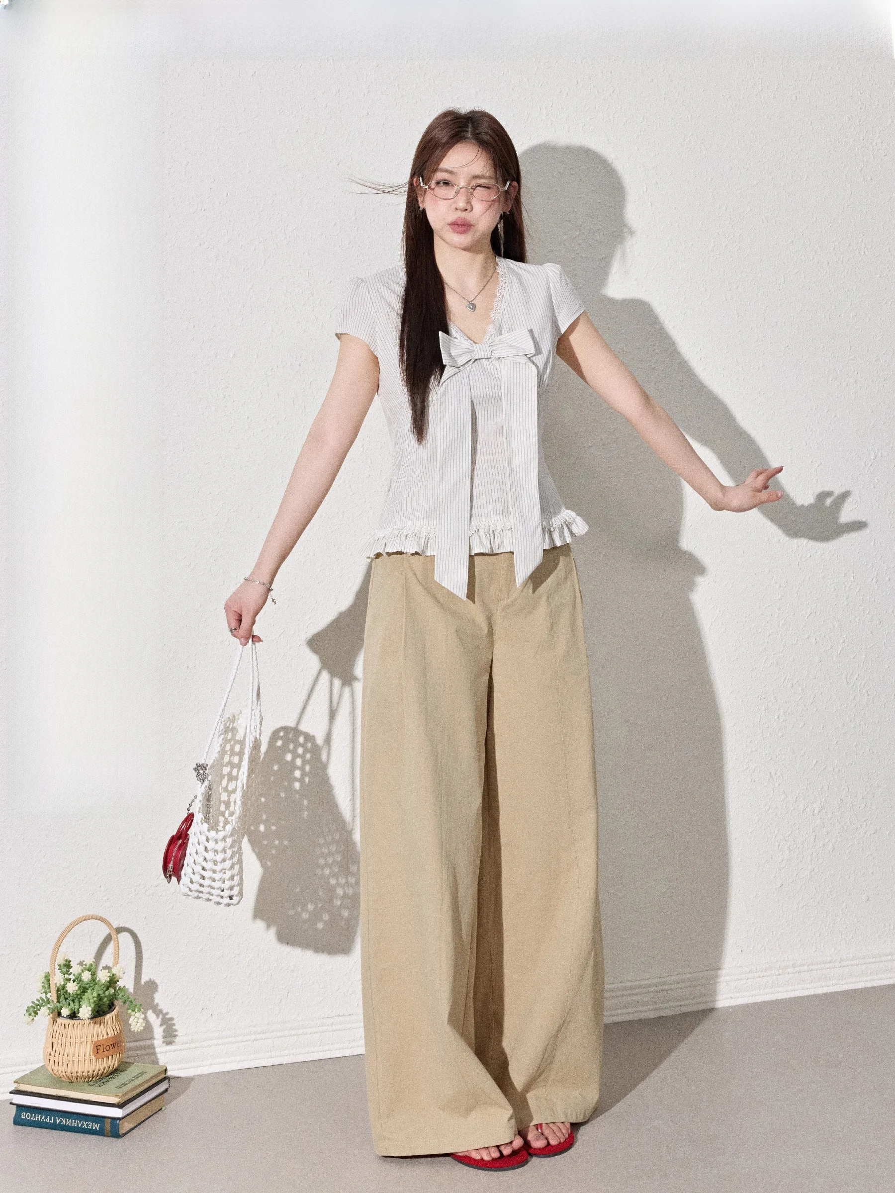 

Женский хлопковый топ Jiulu Studio «Wood Cotton Flower» больших размеров irt V-Ne в полоску с узлом ort Sve для полных женщин