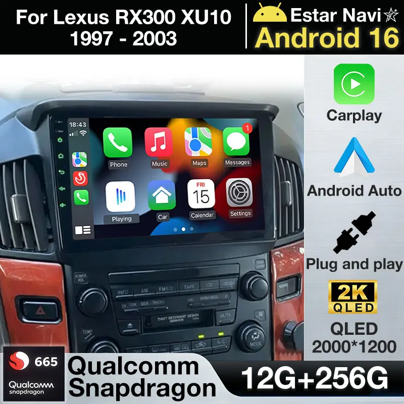 Android 16 Car Radio For Lexus RX300 XU10 1997 - 2003 GPS Multimedia Player Navi Head Unit Stereo Wireless Carplay Auto DSP QLED