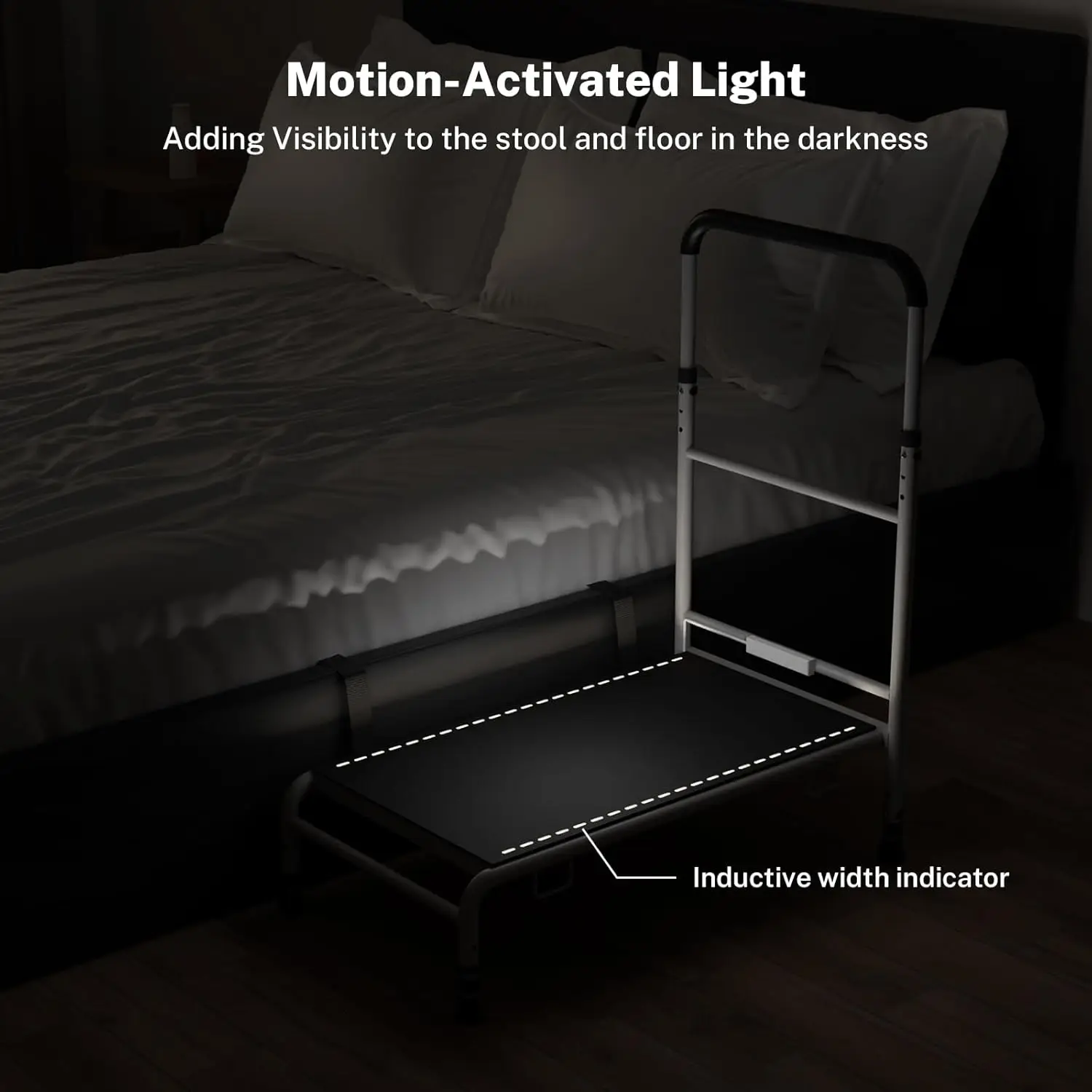 Step Stool with Motion Sensor LED Light, Bed Assist Handle, Elderly Assist Grab Bar with 1 Non-Slip Bed Rail, Sturdy Steel Const