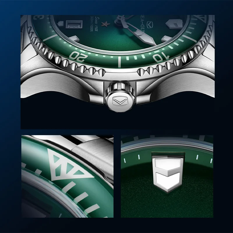 ساعة النورس الرجالية الأوتوماتيكية لف ST2130 300 متر مقاوم للماء الياقوت كريستال مضيئة التقويم ساعات المعصم الميكانيكية 1213 reloj