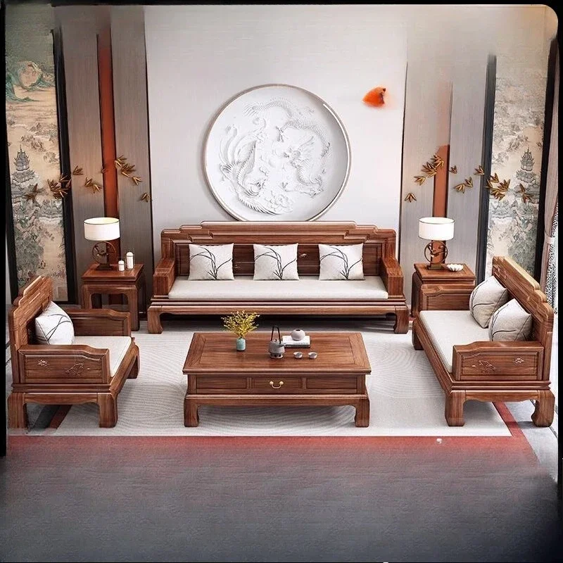 

Golden rosewood solid wood sofa combination household living room winter and summer dual-purpose