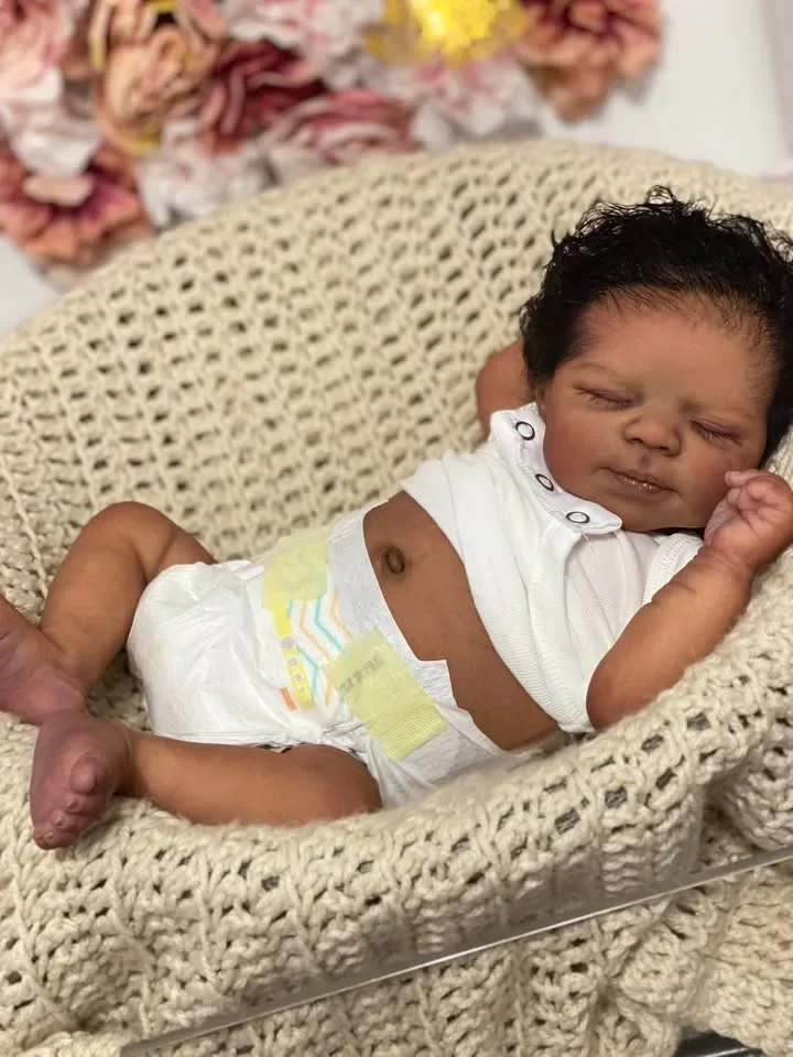 NPK 19'' Handmade Full Body Dark Skin Baby Reborn Hand Painting Pascale Collectible  Lifelike Art Doll