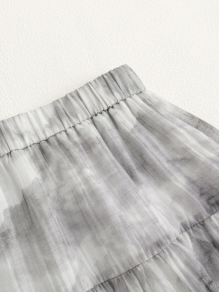 تنورة نسائية صيفية لعام 2025 بخصر عالٍ على شكل حرف a ميدي بتصميم منتشر حبر مائي تنورة تنحيف متعددة الاستخدامات