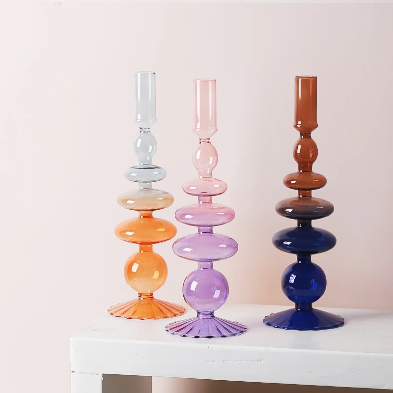 Glass Candle Holders Creative Two Color Matching Candlestick Holder Table Centerpieces Living Room Home Decoration Wedding Bouge