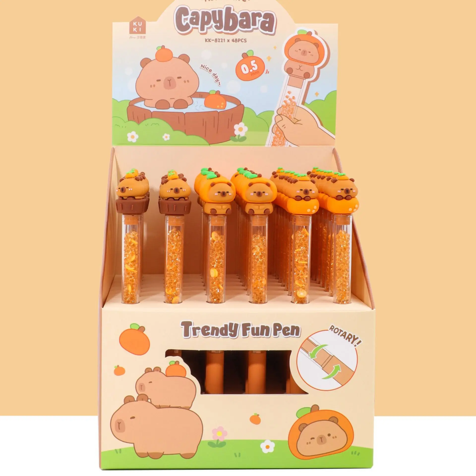 3Pcs/Set Capybara Diamond Rotating Ballpoint Pen Quicksand Rotary gel pen Cartoon Crystal Gem Ballpoint Student Prize gift Cute