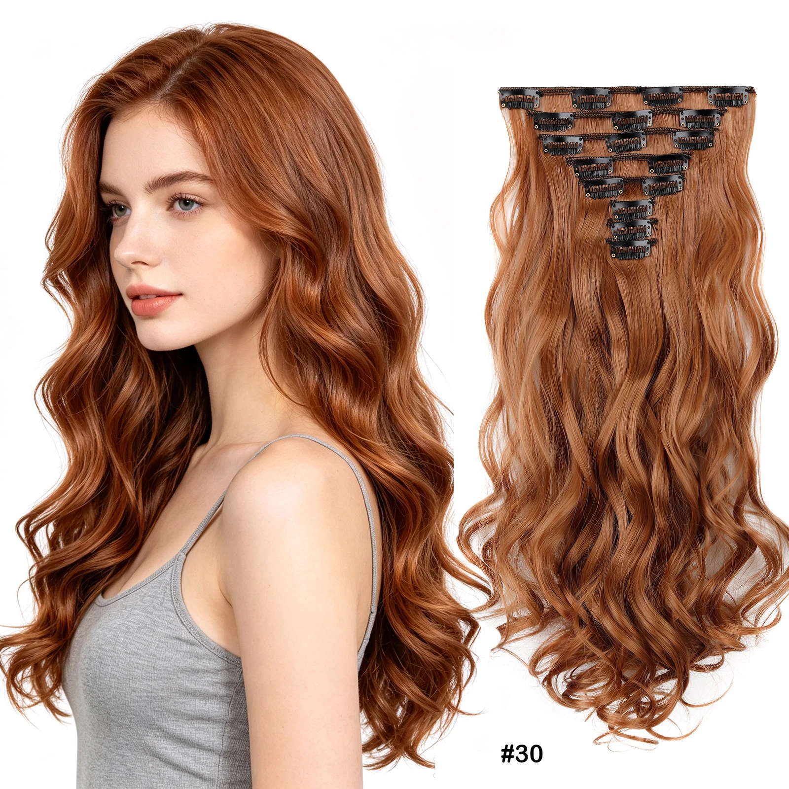 Clip-In Hair Extensions 8Pcs Set 17Clips Matte Synthetic Wavy Full Head Hairpiece for Women Daily Use Easy to Install