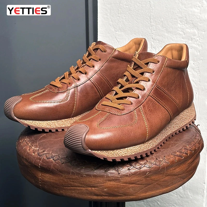 

Men's Top Grain Leather High-Top Sneakers | Vintage Lace-Up Comfort Cushion Casual Shoes | Fashion Retro Style Athletic Footwear