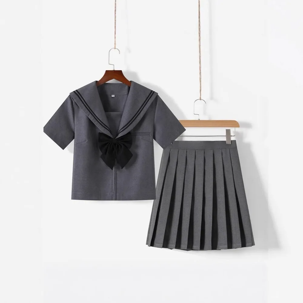 Szare Dwa Zestawy Autentycznych Japońskich Mundureków JK Damskich, Mundurek Marynarski JK, Plisowana Spódnica Szkolna JK, Spódnica JK