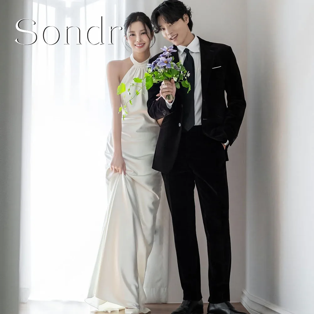 

Sondr Customized Halter New Korean Wedding Dresses Elegant Sleeveless Floor-Length A Line Bridal Photo Shoot Gown Party Dresses