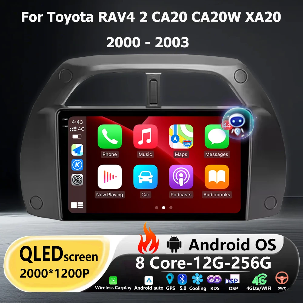 Android 16 Auto For Toyota RAV4 2 CA20 CA20W XA20 2000 - 2003 Car Radio Multimedia Video Player GPS Navigation Carplay BT DSP 4G