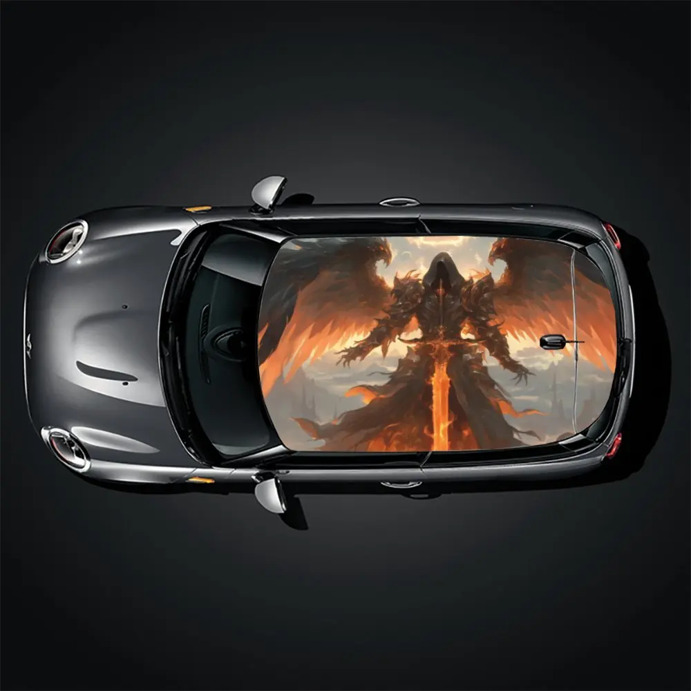 غلاف فينيل للسيارة Nether Lord المجنح الناري، ملصق لفينيل سقف السيارة PVC، فيلم ذاتي اللصق مقاوم للماء ومقاوم للخدش، ديكور