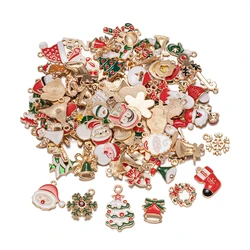 20/40pcs Dripping Oil Enamel Mixed Santa Claus Snowman Bells Moose Pendant Christmas Charm For DIY Jewelry Making Supplies Craft