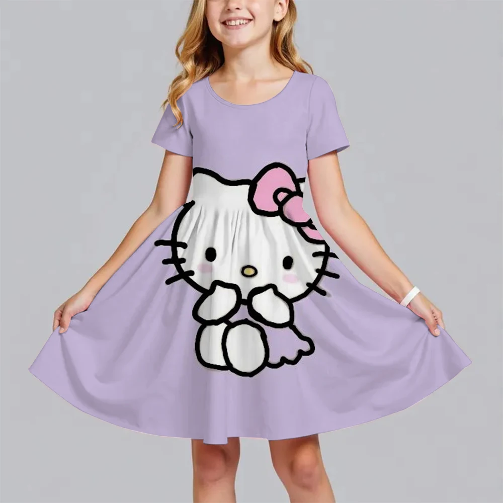

MINISO Hello Kitty и друзья, лето 2022, для детей от 3 до 14 лет, дышащее платье из искусственного хлопка с короткими рукавами для девочек
