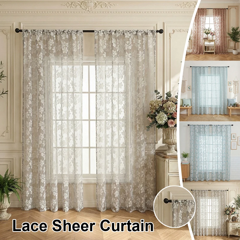 

2026 Pastoral Floral Lace Sheer Curtain Vintage Semi Transparent Door Voile Drapes for Balcony Bay Window Cortinas De Habitación