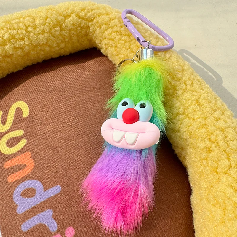 Funny Sausage Mouth Sausage Long Hair Monster Keyring Keychain Cartoon Plush Stuffed Ugly Doll Bag Pendant Girlfriend Gift