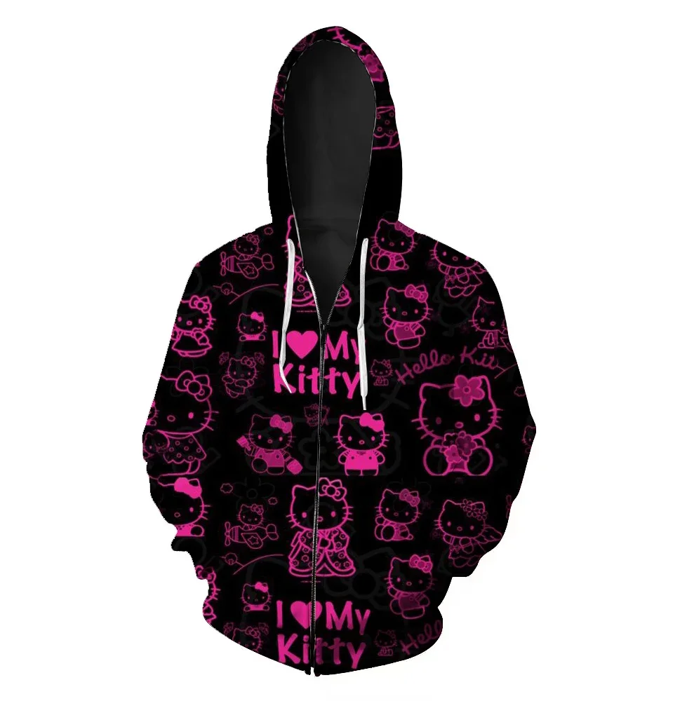 Hello Kitty Kawaii Coat Girls Cute 3d Print Beautiful Zipper Hoodie Spring Winter Jacket Fashion Trend Original Style