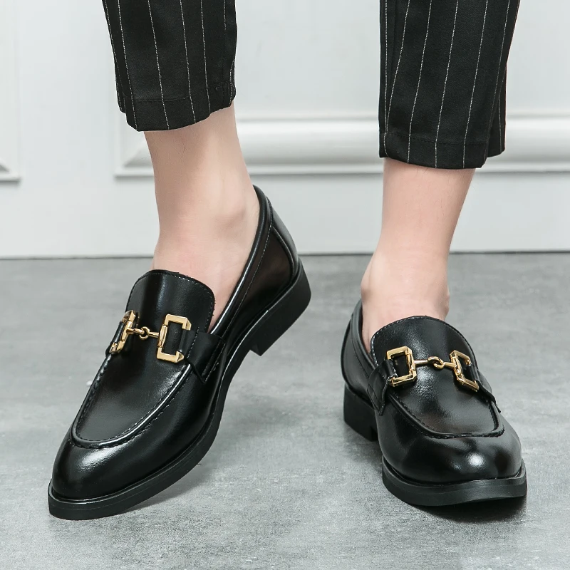 European Station New Men Casual Fashion Metal Buckle Lefu Leather Shoes Size 38-46 Men Style