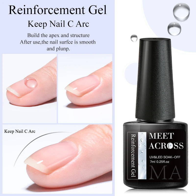 MEET ACROSS-Gel de Reforço para Esmalte, Gel Base, Top Coat, Verniz, Nail Art, Manicure, Keep Nail, C Arc, Espessura Melhorada, 7ml