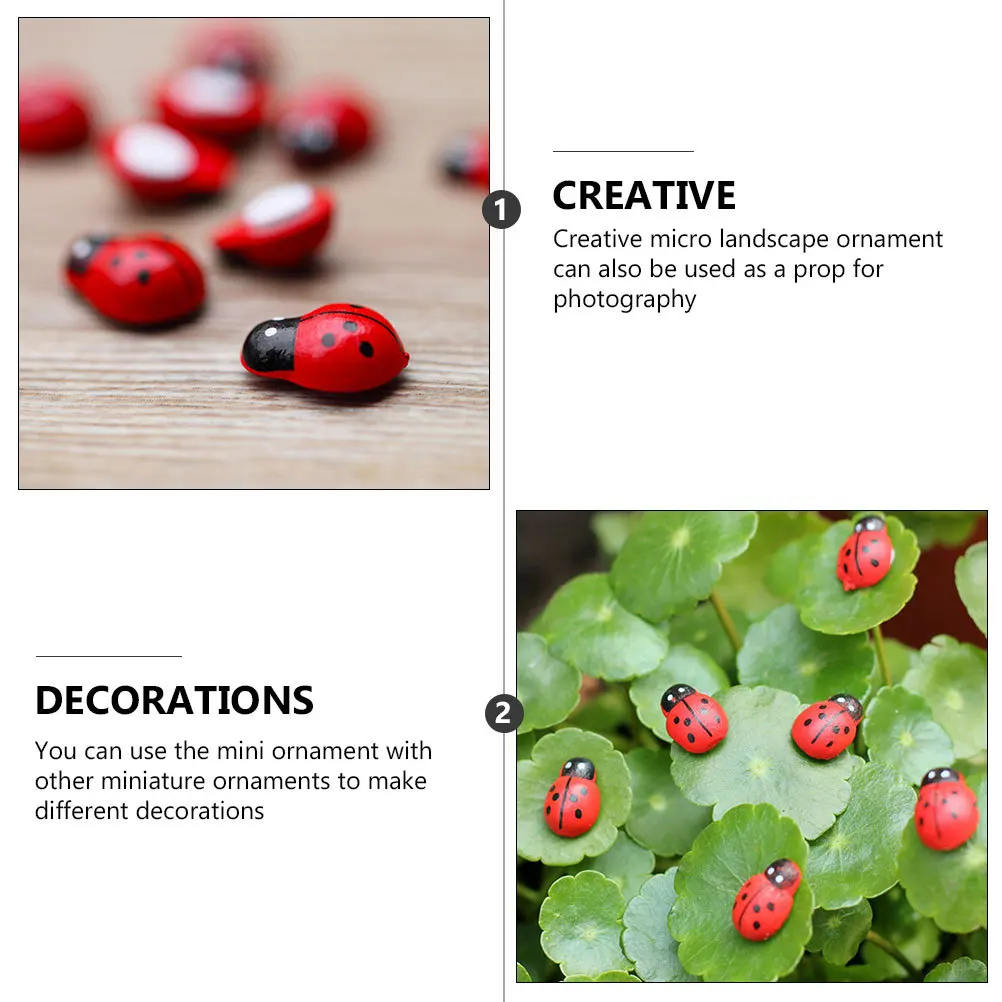 

200pcs Mini Wooden Ladybug Garden Decor Creative Micro Landscape Ornament For Diy Fairy Garden Terrarium Yard Backyard