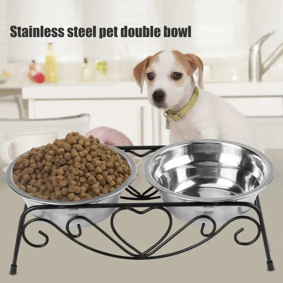 

Pet Feeder Stainless Water for Feeding Puppy Hot Feeders Dog Cat Non-slip Supplies Double Dogs Steel Food Bowl