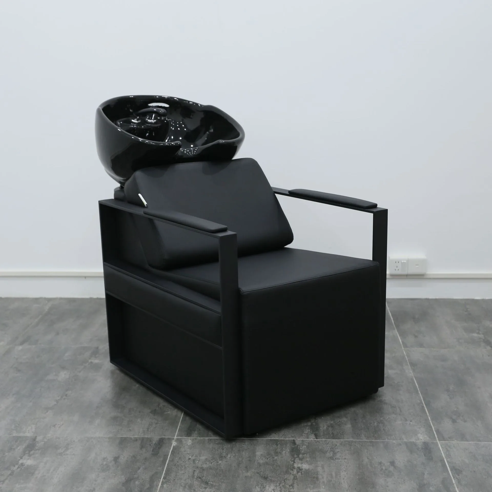 Salon Shampoo Bed & Chair-Semi-Reclining Massage Function Two-Use Ceramic Basin