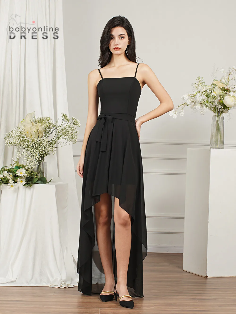 Chiffon High Low Prom Dresses Women 2022 A-Line Strapless Backless Formal Party Dresses Sexy Black Evening Gowns robe de soirée