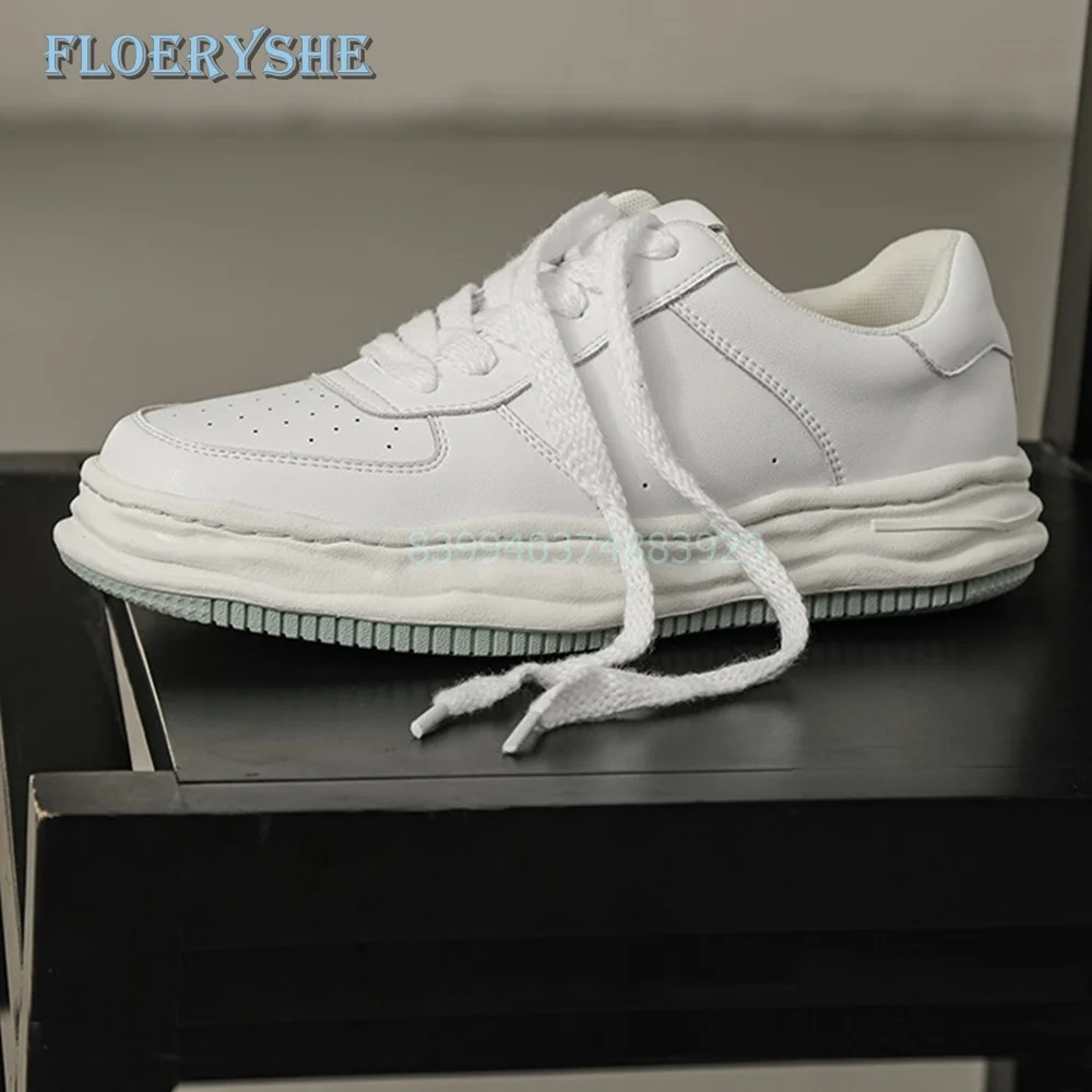 Dissolving Sole Men Sneakers White Lace Up Splicing Casual Shoes All-match Trendy 2024 Men Tennis Flats Fashion Round Toe Spots