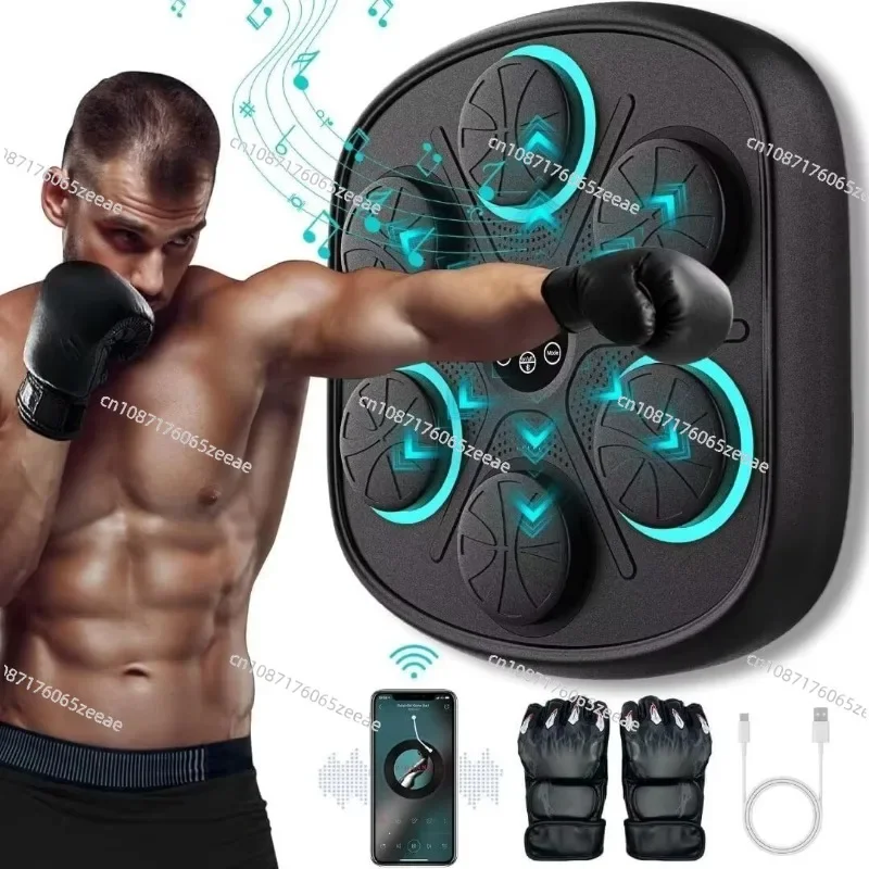 24PLUS Sports Music Boxing Machine with Gloves Wall-mounted Boxing Trainer Bluetooth Electronic Boxing Punch Board Home Gym