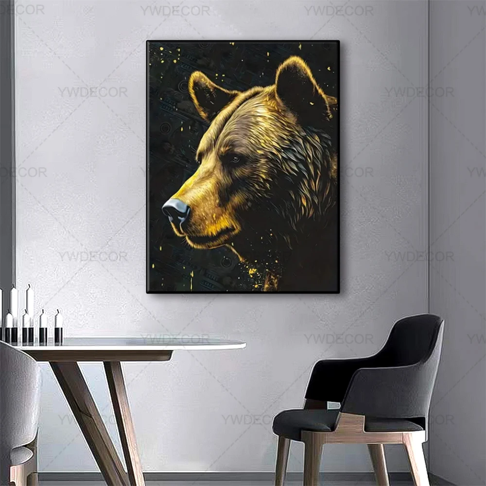 Bull and Bear Animals Painting Canvas Wall Street Warriors Stock Market Poster for Living Room Office Home Wall Decor