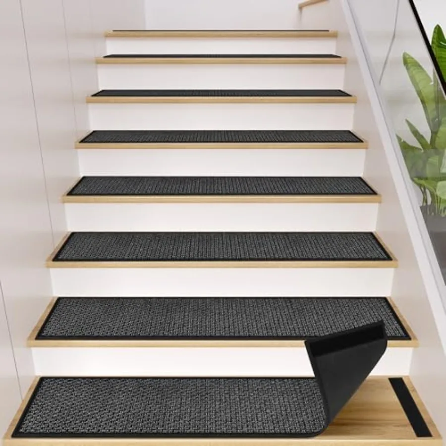 

Peel and Stick Adhesive Stair Treads for Wooden Steps Indoor Set of 15 Pack Rubber Backed Non Slip Jute Stair Rug Step Pads for