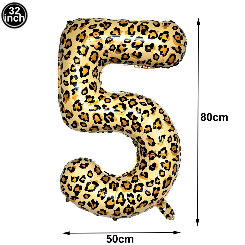 32 Inch Luipaardprint Nummerballon 0-9 Cheetah Print Folieballonnen voor Wild One Safari Verjaardag Dierenprint Feestdecoratie