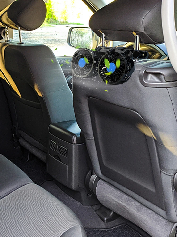 Car Seat Back Cooling Fan 12V24V Double Head Ventilador 3 Speeds Adjustable Backseat Electric Fans Summer Car Accessories