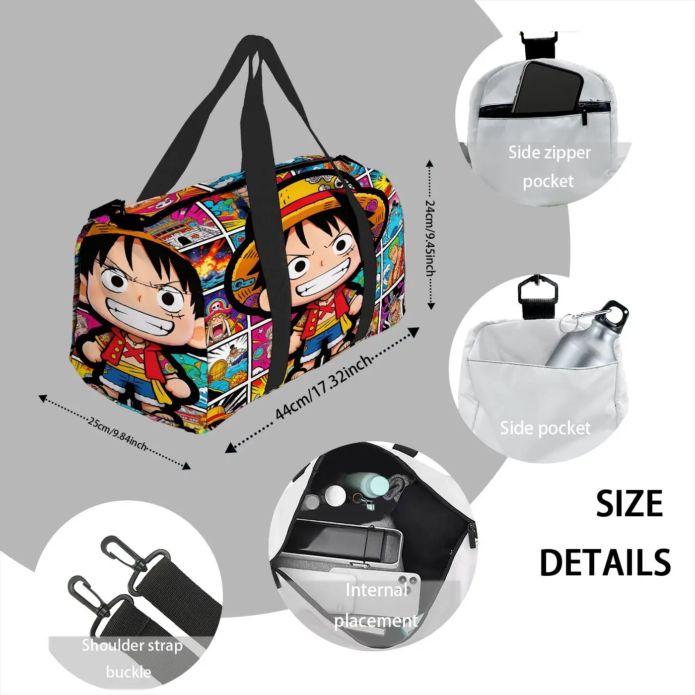 One Piece Luffy Anime Print Duffel Bag, Large Capacity Multi-pocket Travel Gym Bag, Overnight Weekender Bag - view 4