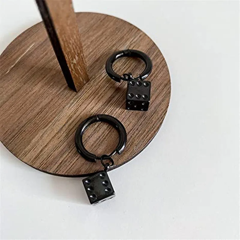 Trendy Punk Dice Pedant Stainless Steel Earrings Cool Square Geometric Stud Ear Jewelry Party Gifts For Women Men