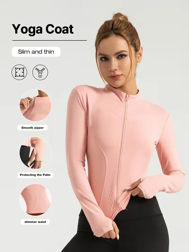 Spring Quick Dry Sports Jacket for Women Slim Fit Yoga Long Sleeve Lightweight Running Fitness Top