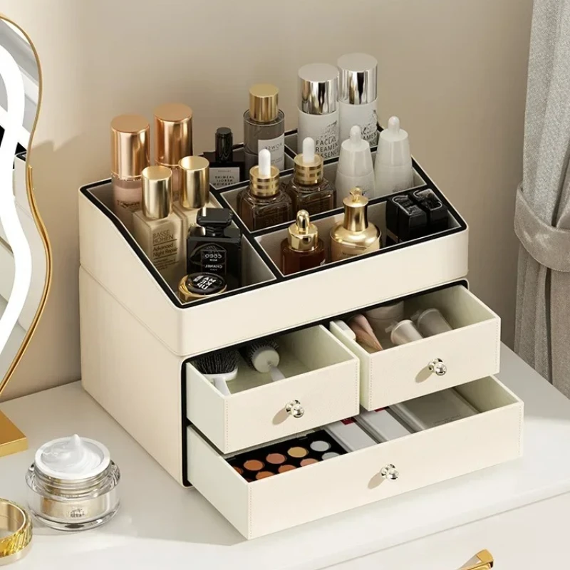 JJ Cosmetics Storage Box High-Grade Desktop Skin Care Dustproof Household Large Capacity Division Dressing Table  Storage Rack