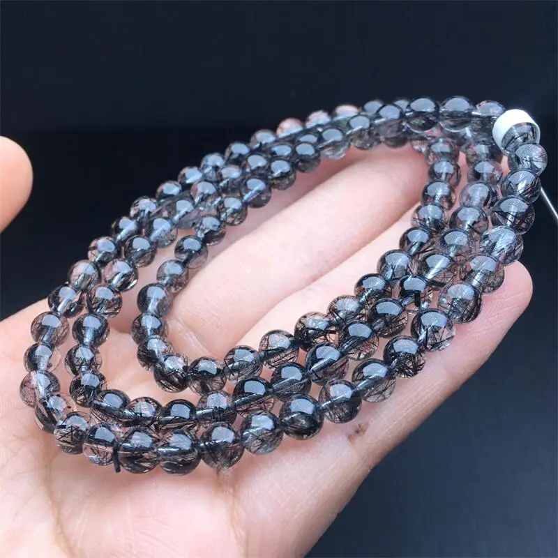 6MM Natural Black Hair Quartz Triple Circle Bracelet Healing Fashion Reiki Crystal Fengshui Jewelry Birthday Gift 1pcs