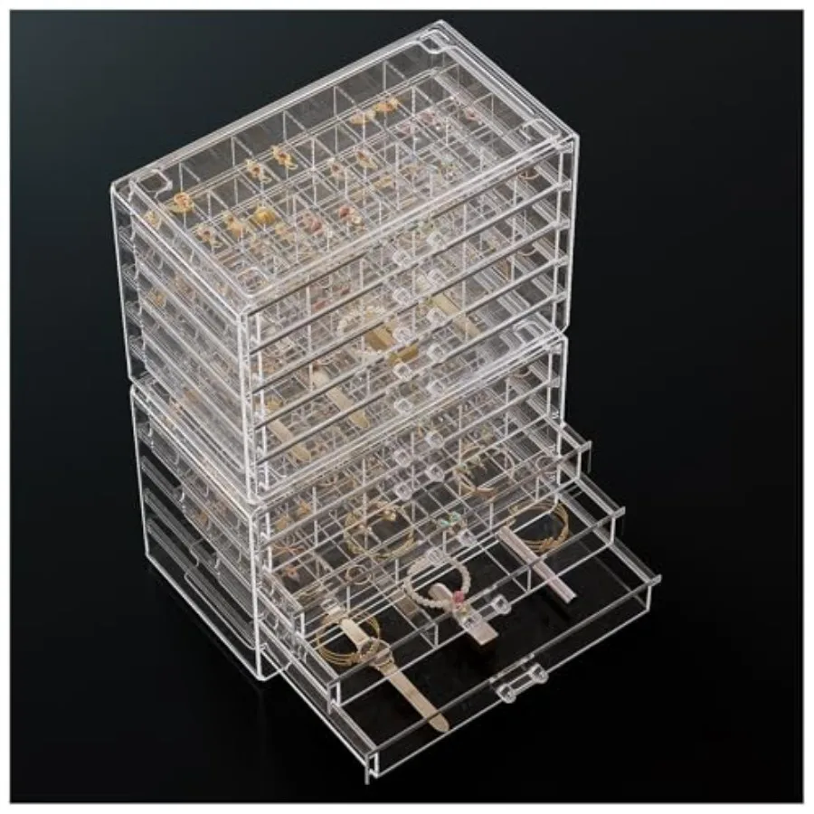 

Acrylic Earrings Holder Organizer Box, Large Earring Jewelry Storage Transparent Stackable Drawers Jewelry Display for Earring