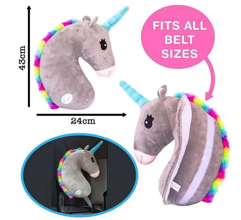 Almohada de unicornio de dibujos animados, funda para cinturón de seguridad de coche con relleno de animales, juguetes de peluche, almohada suave para niños, cojín de cintura, hombrera de seguridad