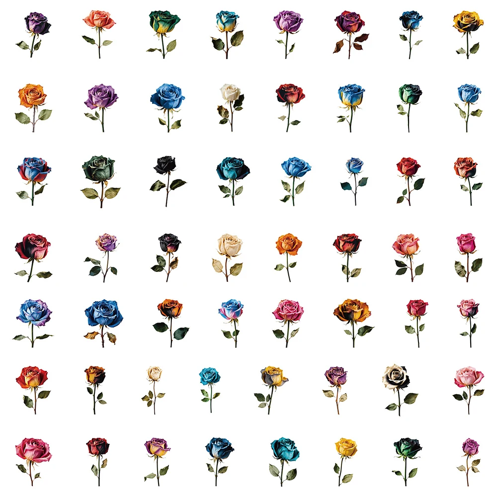 สติกเกอร์ดอกไม้บดโทรม 10/30/56 ชิ้น สติกเกอร์กุหลาบหลากสี สติกเกอร์ใสสำหรับตกแต่งสมุดภาพ โทรศัพท์ สมุดบันทึก กันน้ำ