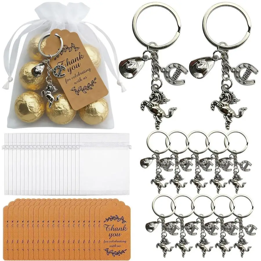 1/5/10/20/50/100pcs Gift for Her/Him: 12 Sets of Western Cowboy-Themed Keychains Funny Positive Mini Items For students Graduati