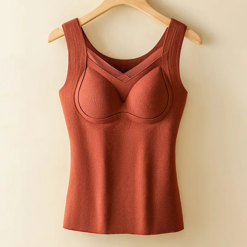 Dames hiver tasse fixe épaissi chaud maison vêtements à la mode à la mode dentelle avec coussin de poitrine intégré gilet chaud en velours allemand